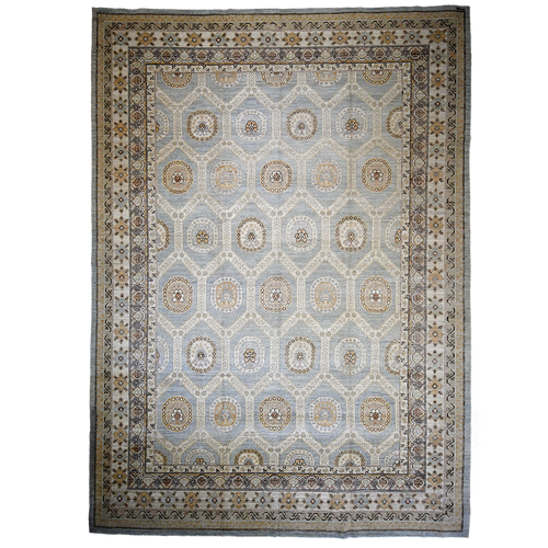 Afghani 14'6" x 10' Ice Blue & Beige Wool Khotan Area Rug