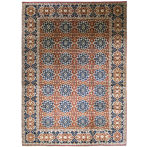 Antique Turkish 16'2" x 11'5" Peach & Blue Wool Area Rug
