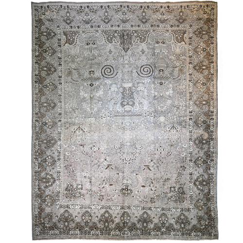 Antique Persian 15'9" x 12'1" Grey All-over Wool Area Rug