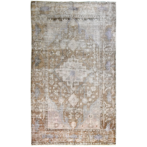 Antique Persian 6'7" x 4'1" Faded Taupe & Periwinkle Wool Area Rug