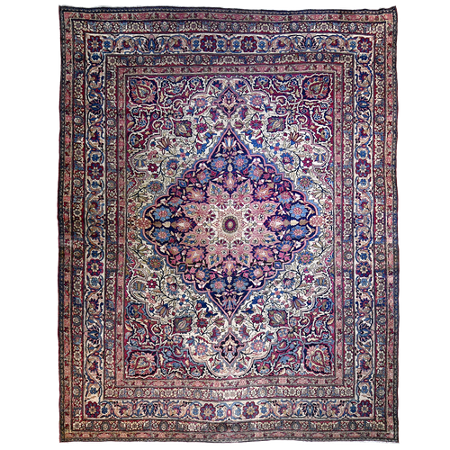 Antique Persian 11'8" x 8'8" Plum & Olive Wool Area Rug