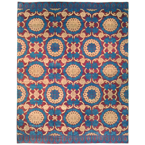 Vintage Turkish 14'4" x 11' Blue, Red, & Peach Wool Area Rug
