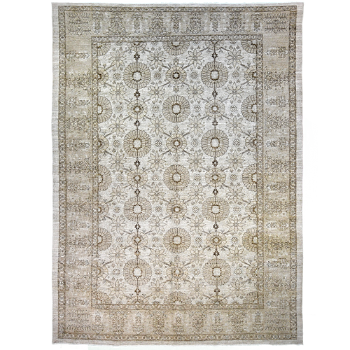 Vintage Afghani 9'5" x 6'9" Taupe Wool Floral Area Rug