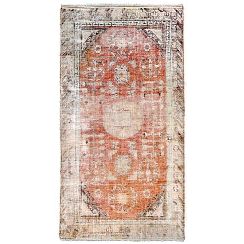 Antique Turkish 9'5" x 4'8" Faded Rust Wool Area Rug