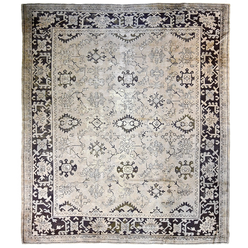 Antique Turkish 10'7" x 8'8" Beige & Charcoal Wool Area Rug