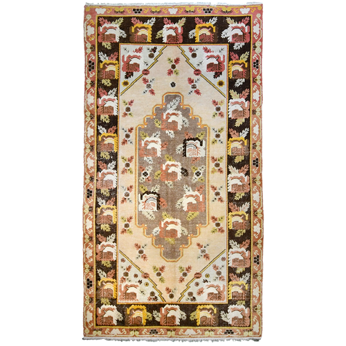 Antique Persian 10' x 5'5" Cream & Chocolate Wool Area Rug