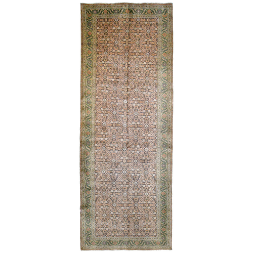 Antique Persian 13'5" x 4'10" Beige & Brown Wool Area Rug