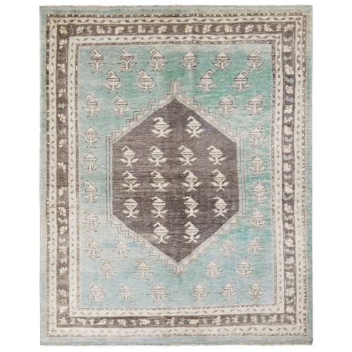 Antique Turkish 6' x 4'10" Teal & Grey Wool Area Rug