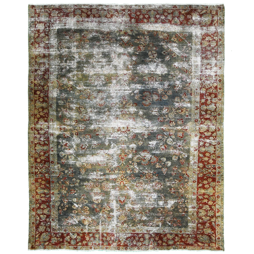 Antique Persian 11'2" x 8'10" Faded Green Wool Area Rug