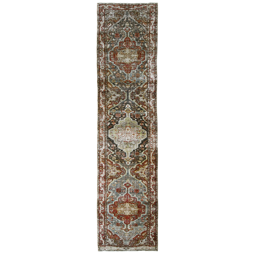 Antique Persian 17' x 3'1" Dark Rust & Terracotta Wool Runner Rug