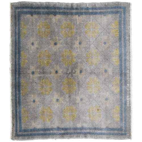 Israeli 5'3" x 4'9" Faded Navy Blue & Mustard Wool Area Rug