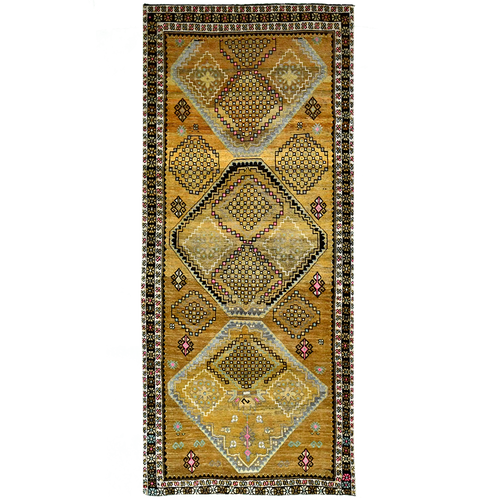Antique Persian 8'5" x 3'7' Gold Wool Runner Rug