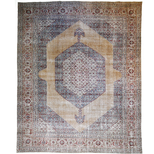 Antique Persian 15'6" x 11'8" Grey & Sand Wool Area  Rug