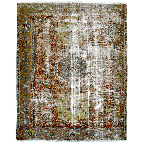 Antique Persian 6' x 4'8" Olive Wool Area Rug