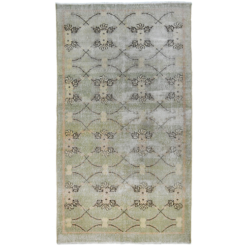 Vintage Turkish 6'8" x 3'9" Olive Green Wool Area Rug