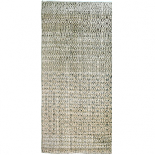 Antique Turkish 5'2" x 2'9" Beige & Olive Wool Runner Rug