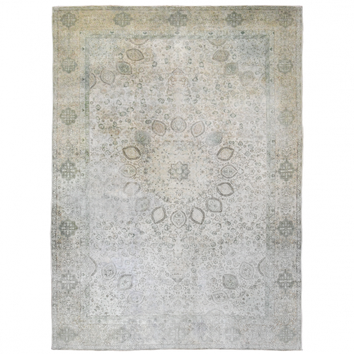 Antique Persian 20' x 13' Creamy Beige Wool Room Rug