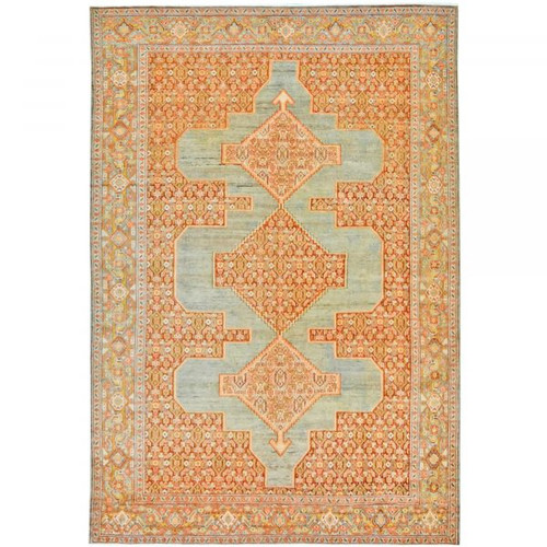 Antique Persian 6'3" x 4'5" Gold & Turquoise Wool Area Rug