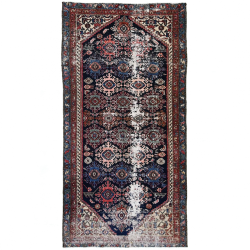 Antique Persian 6'3" x 3'4" Blue & Rust Wool Area Rug