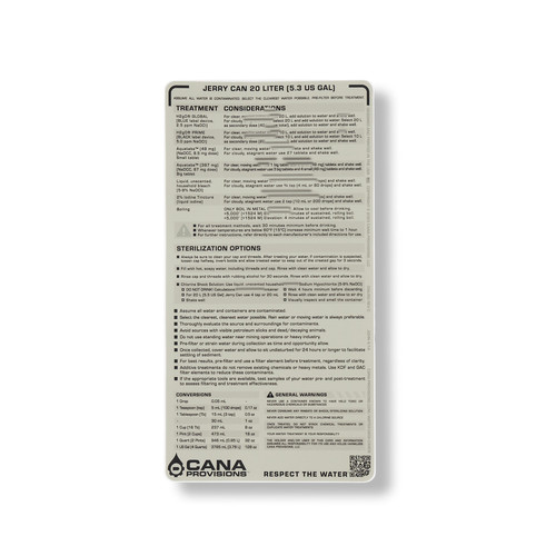 CANA Provisions Water Sterilization Decal - 20 Liter Jerry Can