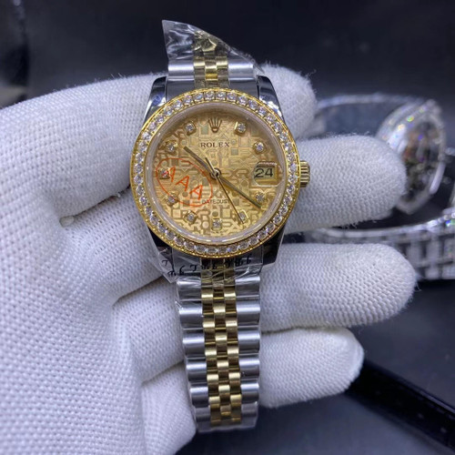 Buy High quality replica Iced out moissanite diamonds Bezel, Datejust, wms, Two tone gold from HypeRepTime, best replica designer brand website