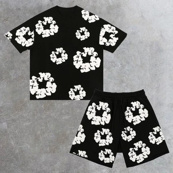 Buy High quality replica UA Denim Tears Wreath Vintage Cotton Puff Print T-Shirt And Shorts Co-Ord T-Shirt Set from HypeRepTime, best replica designer brand website
