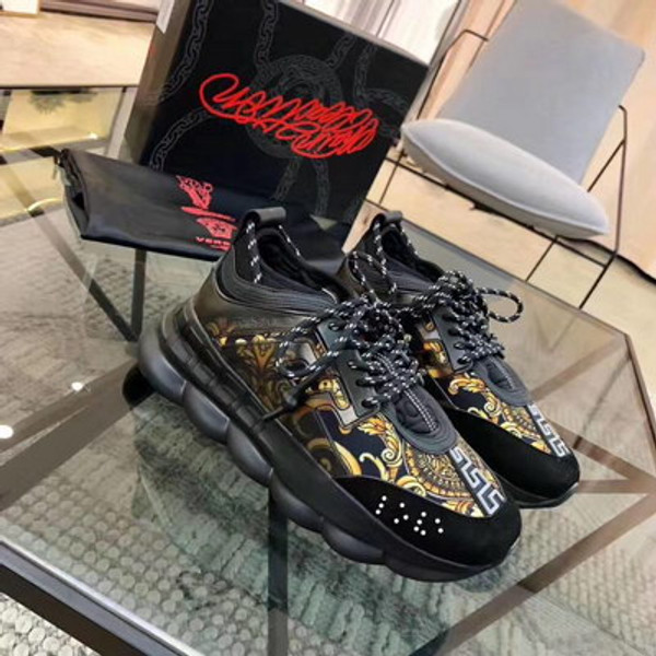 Buy UA High quality replica Versace X 2chainz Chain Reaction in all black with versace print sneakers from HypeRepTime, best replica designer brand website