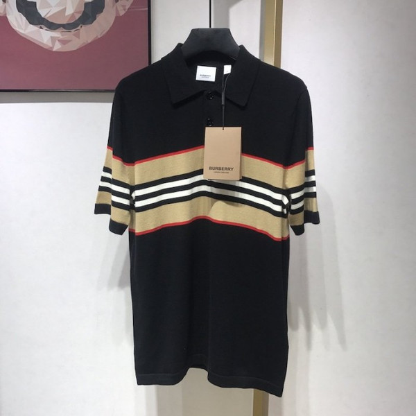 Buy High quality replica UA Burberry Icon Stripe Detail Merino Wool Polo Shirt Black from HypeRepTime, best replica designer brand website