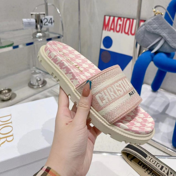 Buy High quality replica UA Dior Dway Slide Cornflower Pink Embroidered Cotton with Micro Houndstooth Motif, Sandals from HypeRepTime, best replica designer brand website