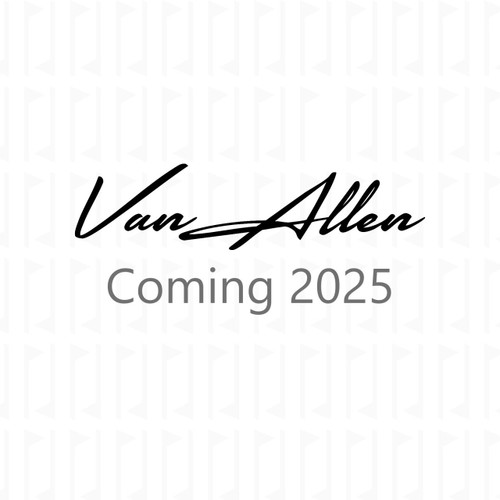 Van Allen written in cursive, with the text Coming 2025, with a background of golf flags.