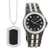 Bulova Mens Black ION Stainless Steel Crystal Quartz Watch and Necklace 98K101