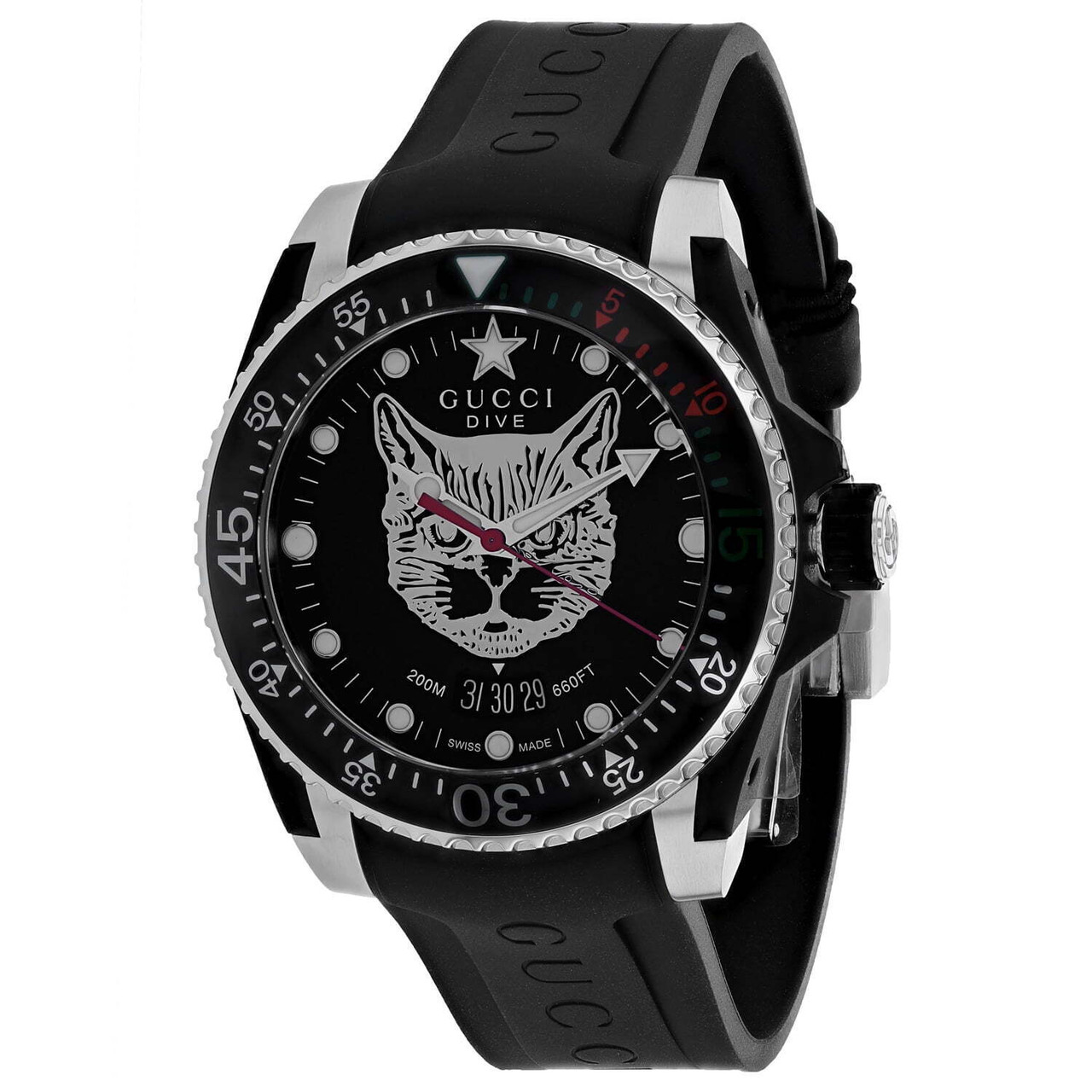 Gucci Men's Dive Black Dial Black Strap Watch YA136320