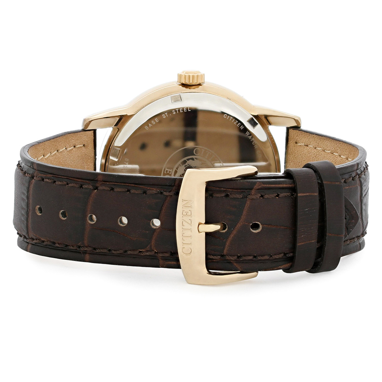 Citizen Eco-Drive Men's  Rose Gold Day/Date Brown Leather Watch BU2013-08E
