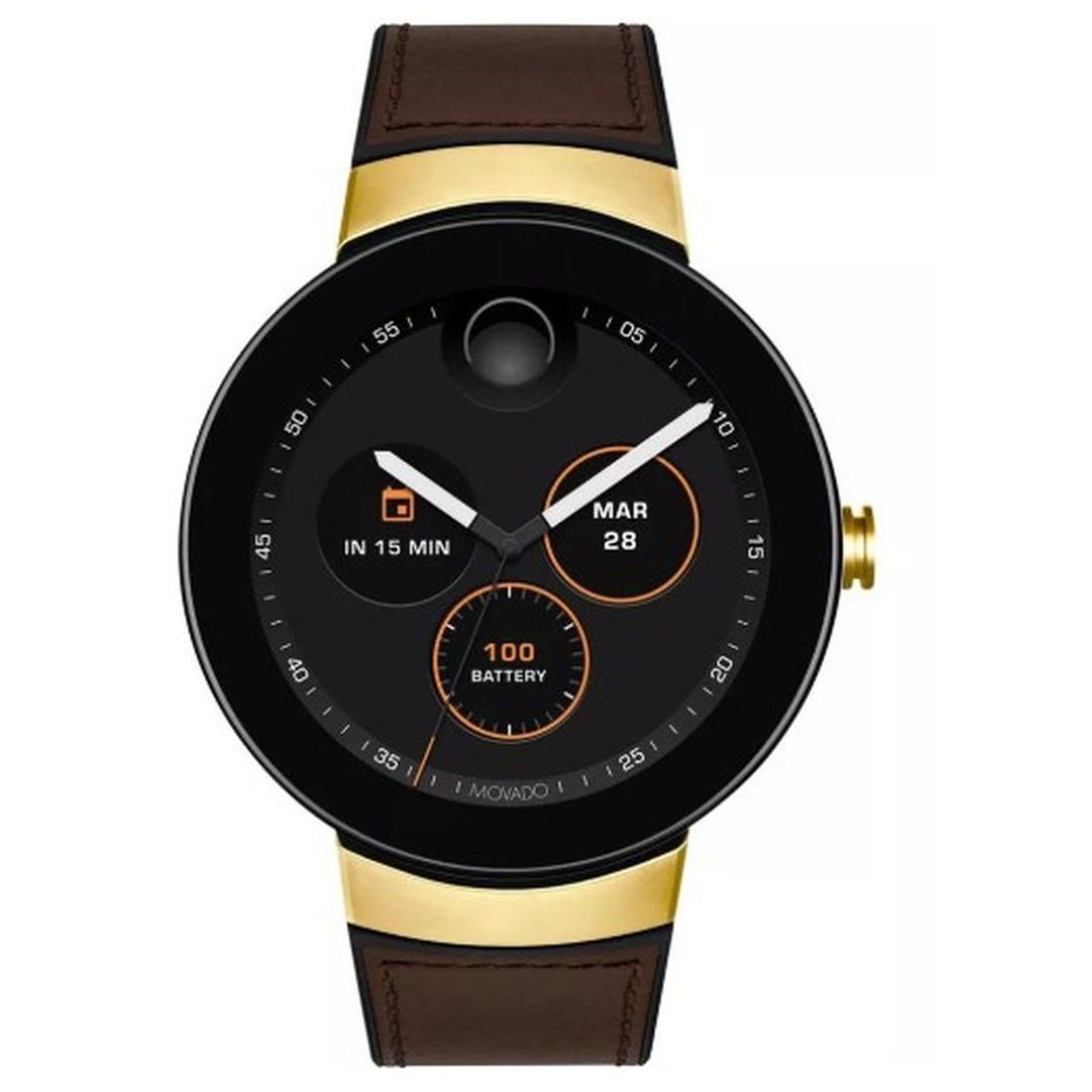 Movado Connect Gold Steel Leather Band Men's Smart Watch