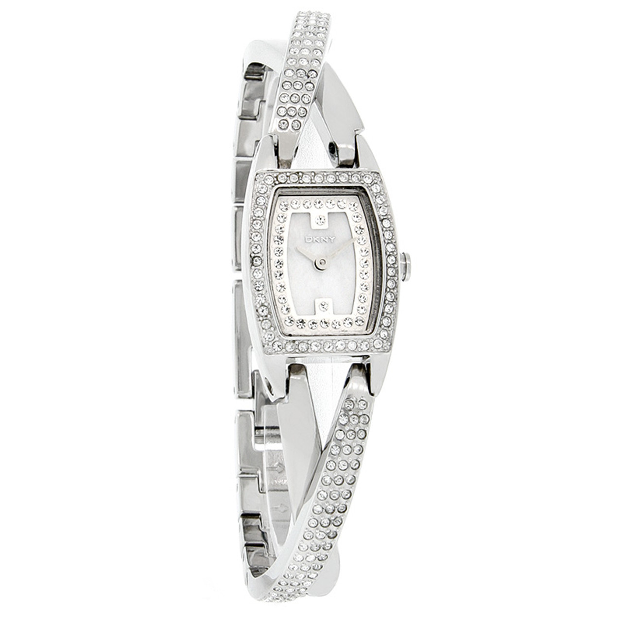 DKNY Women's Mop Crystal Twist Crossover Bangle Bracelet Watch NY4633