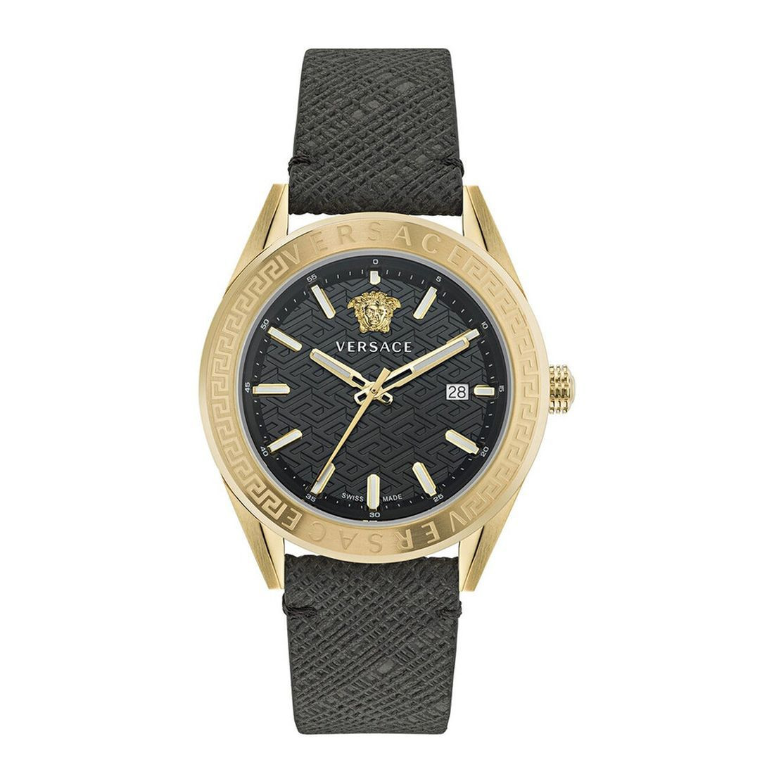 Versace V-Code Men's Quartz Black Dial Leather Watch VE6A00223