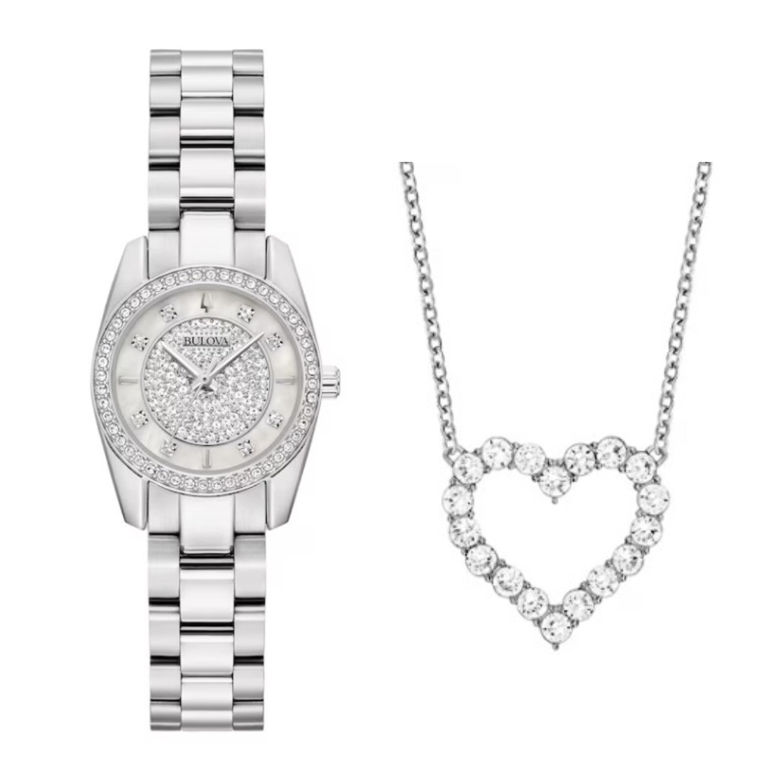 Bulova Women's Crystal Mother-of-Pearl Quartz Watch w/ Necklace