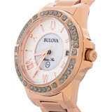 Bulova marine star reloj de cuarzo inoxidable en tono oro rosa con diamantes para mujer 98r295