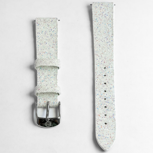 Michele Ladies 16mm White Sparkle White Leather Watch Band 301762100