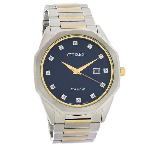 Citizen Eco-Drive Corso Mens Diamond Two-Tone Blue Dial Watch BM7494-51L