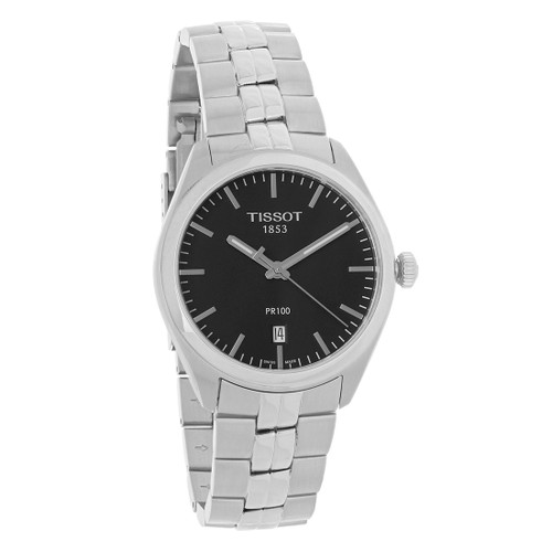 天梭男士 PR 100 黑色錶盤不鏽鋼正裝手錶 t101.410.11.051.00