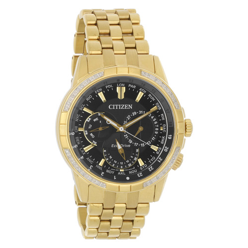 Reloj Citizen eco-drive calendrier para hombre con diamantes en tono dorado bu2082-56e