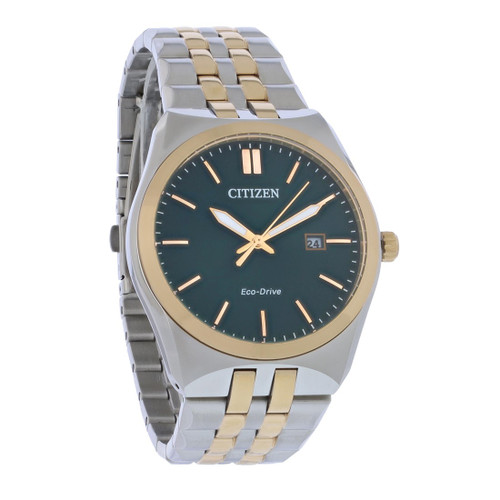 Citizen Eco-Drive Mens Corso Two Tone Stainless Green Dial Watch BM7339-89X