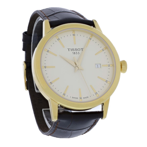 Jam tangan kuarsa pvd warna emas pria Tissot classic dream t129.410.36.261.00