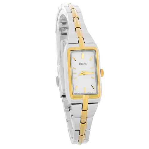 Reloj Seiko de cuarzo con esfera blanca y acero inoxidable de dos tonos para mujer swr044