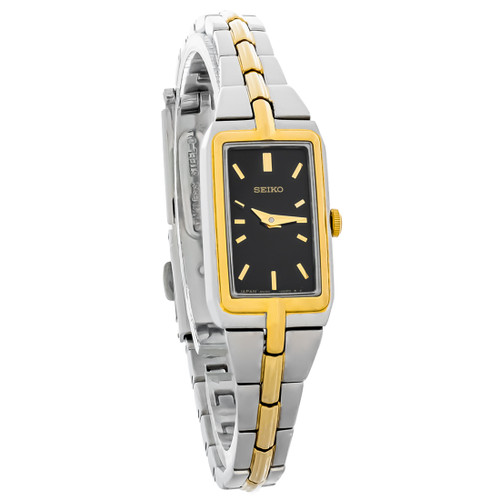 Seiko Ladies Two Tone Stainless Steel Black Dial Quartz Watch SWR046