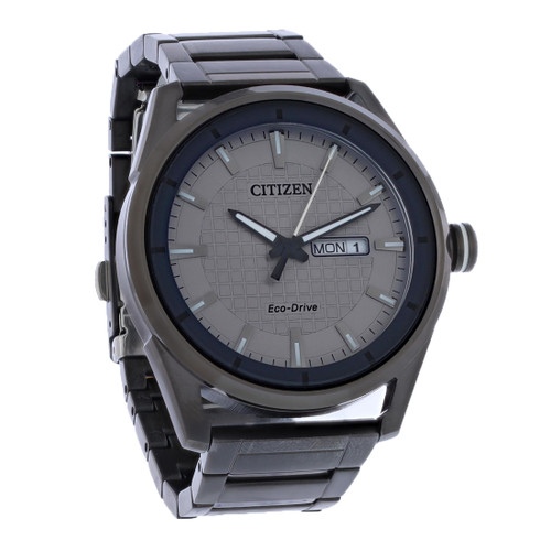 Jam tangan Citizen eco drive weekender stainless steel dial abu-abu aw0087-58h