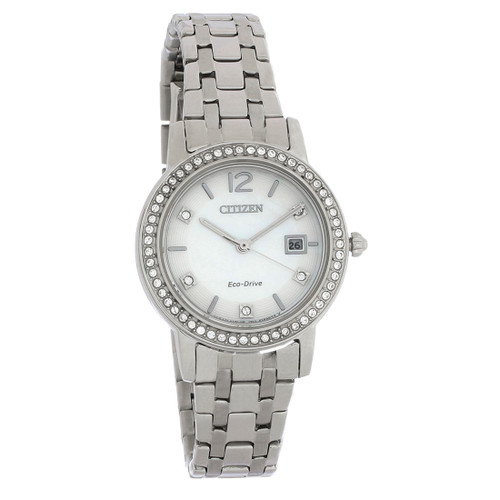 Citizen eco-drive silhueta feminina relógio de cristal de aço inoxidável fe1180-65d