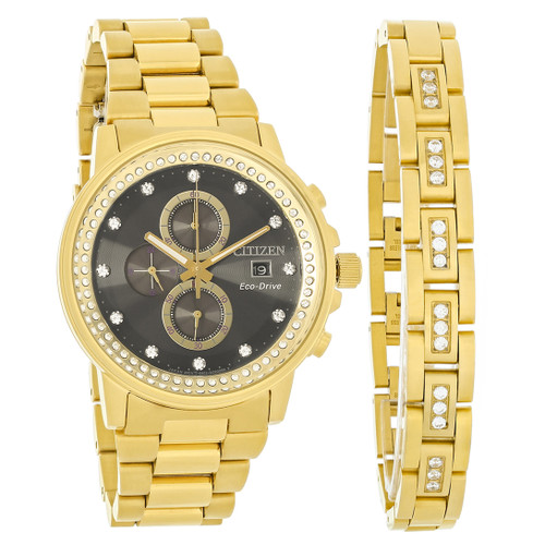Citizen Eco-Drive Nighthawk Mens Gold Tone Bracelet Watch FB3002-61E