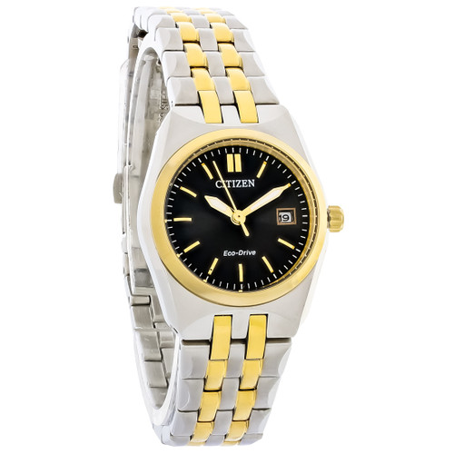 Citizen Eco-Drive Corso Women's Black Dial Two Tone Watch EW2299-50E